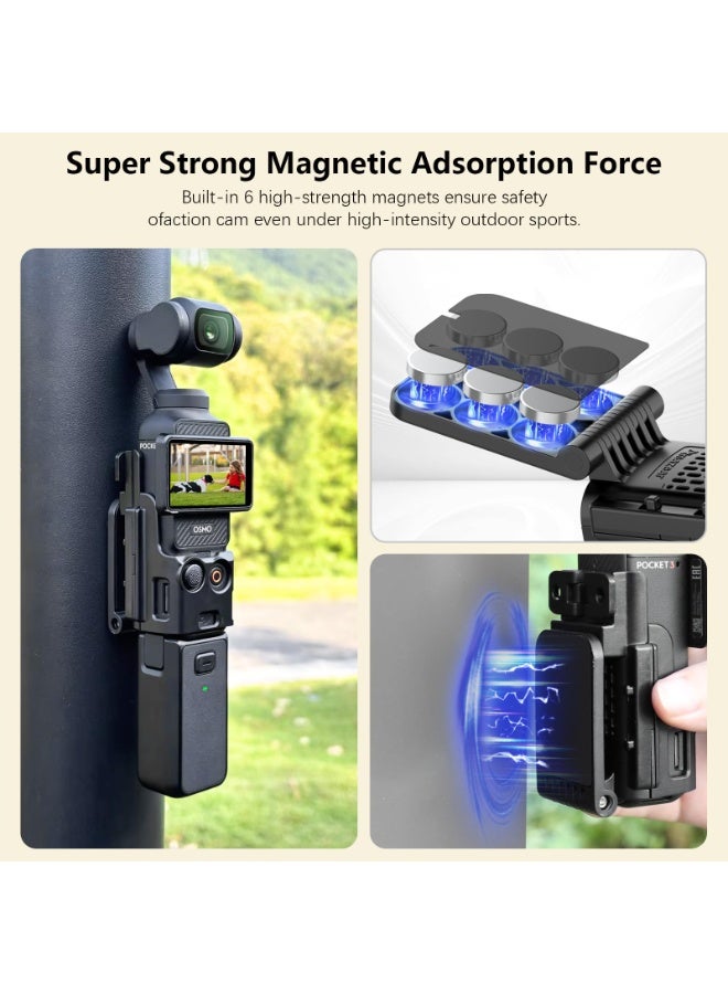 Pocket 3 Magnetic Mount Stand Compatible with DJI Osmo Pocket 3, Upgraded Pocket3 Accessories Adapter Clamp Magnet Suction Case Holder on Desktop, Vertical Surface, 180° Adjustable Handle, Black - Image 3